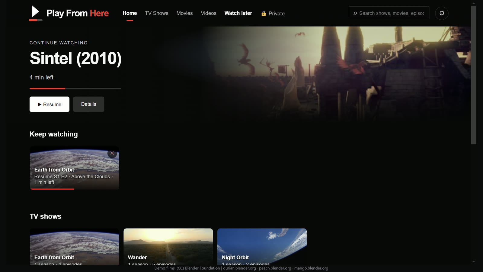 Home: Continue watching, TV shows and movies